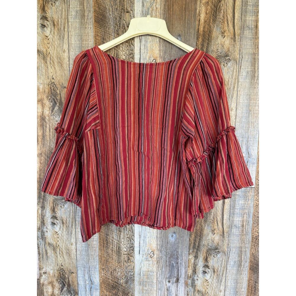 Wilton Park Red Striped Peasant Blouse Women M Boho Bell Sleeve Cotton Top